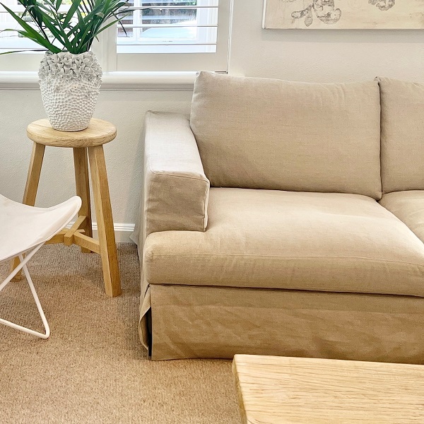 "Southampton" Hamptons Style Fabric 3 Seater Sofa Lounge Feather Filled with Removable Slip Covers, Linen (RRP $3499) - Image 2
