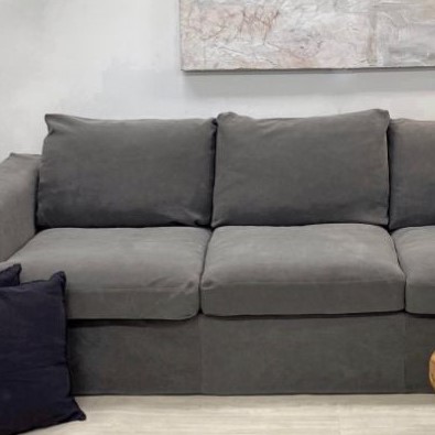 "Southampton" Hamptons Style Fabric 3 Seater Chaise Sofa Lounge Feather Filled with Removable Slip Covers, Hamptons Grey (RRP $4499) - Image 3
