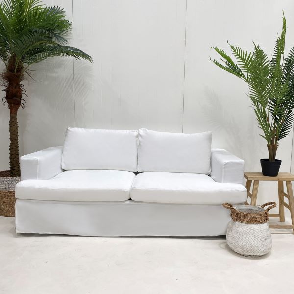 "Southampton" Hamptons Style Fabric 2.5 Seater Sofa Bed Lounge Feather Filled with Removable Slip Covers, White (RRP $3499) - Image 3