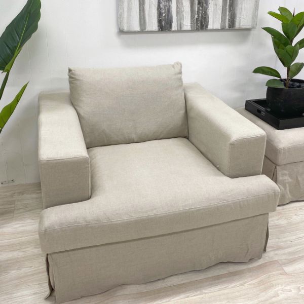 "Southampton" Hamptons Style Fabric Armchair Feather Filled with Removable Slip Covers, Linen (RRP $2499) - Image 2