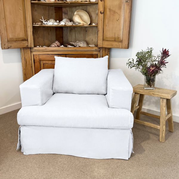 "Southampton" Hamptons Style Fabric Armchair Feather Filled with Removable Slip Covers, White (RRP $2499) - Image 2