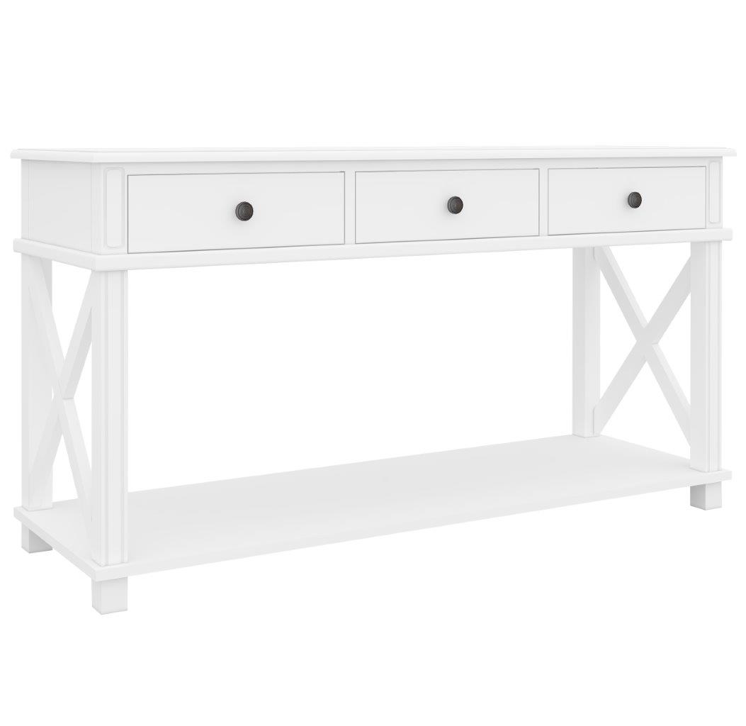 CLEARANCE SALE "Whitsunday" Hampton Style Timber Console Table 3 Drawer White, 150x40x80cmH (RRP $999) - Image 3