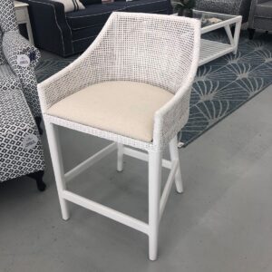 "Coral Bay" Hampton Style Rattan Kitchen Counter Bar Stool Vivid White (RRP $529)