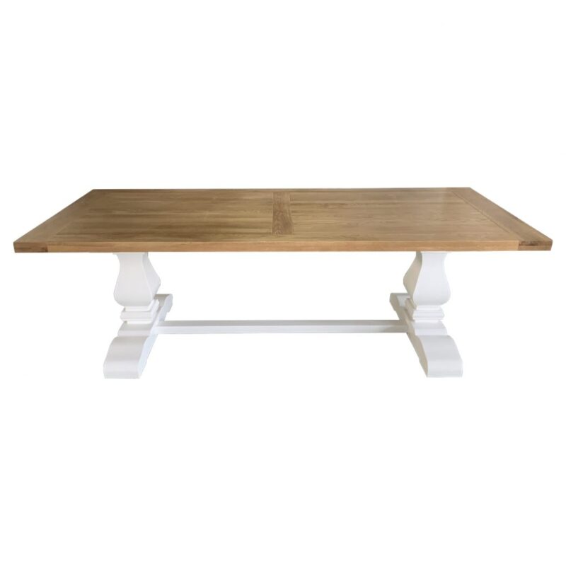 Oak Trestle Hamptons Style Dining Table Pedestal Base, Natural Oak with White Legs 240cmW x 100cmD x 78cmH (RRP $4999) - Image 2