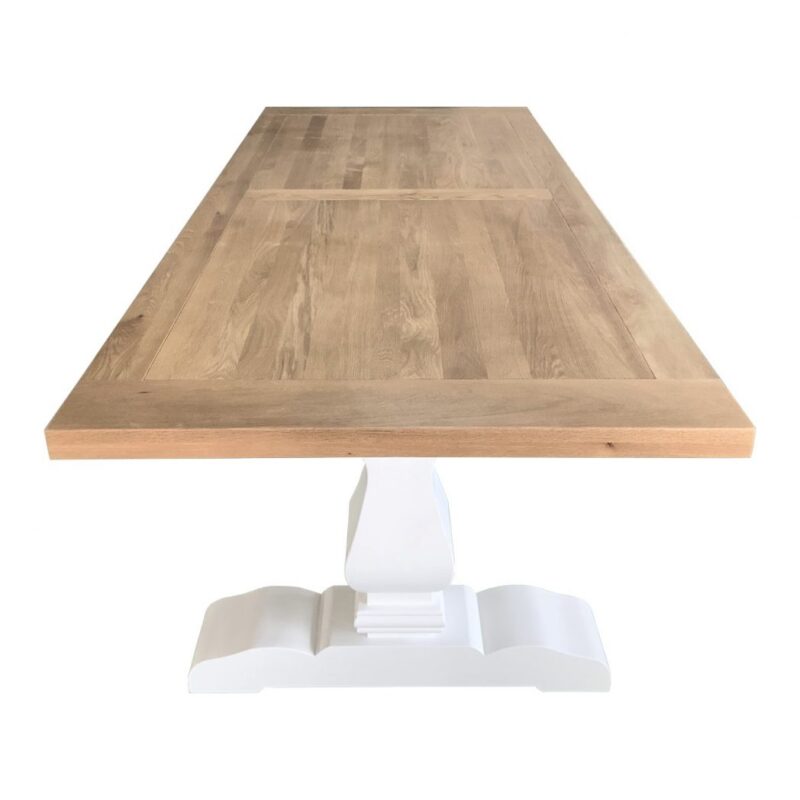 Oak Trestle Hamptons Style Dining Table Pedestal Base, Natural Oak with White Legs 240cmW x 100cmD x 78cmH (RRP $4999) - Image 3