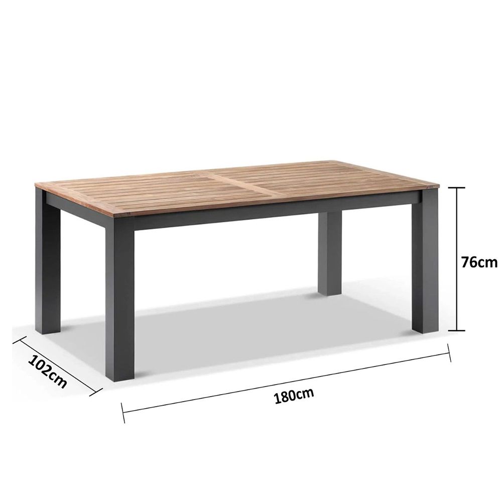 "Newport" Hamptons Style Outdoor Charcoal Aluminium Teak Top Dining Table, 180x100cm - Image 2
