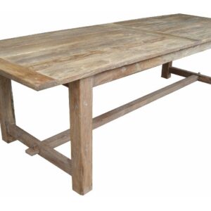 "Provincial" Recycled Elm Timber Dining Table with Stretcher Base, 240 x 95cm