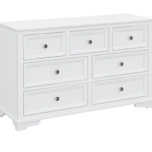 "Emily" Hamptons Style Timber 7 Drawer Dresser White, 132cmL x 45cmD x 85cmH