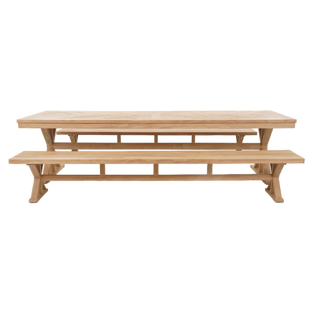 "Lake House" Solid Natural Teak Hardwood Timber Outdoor Dining Table & Bench Set, 300cm x 100cm - Image 3