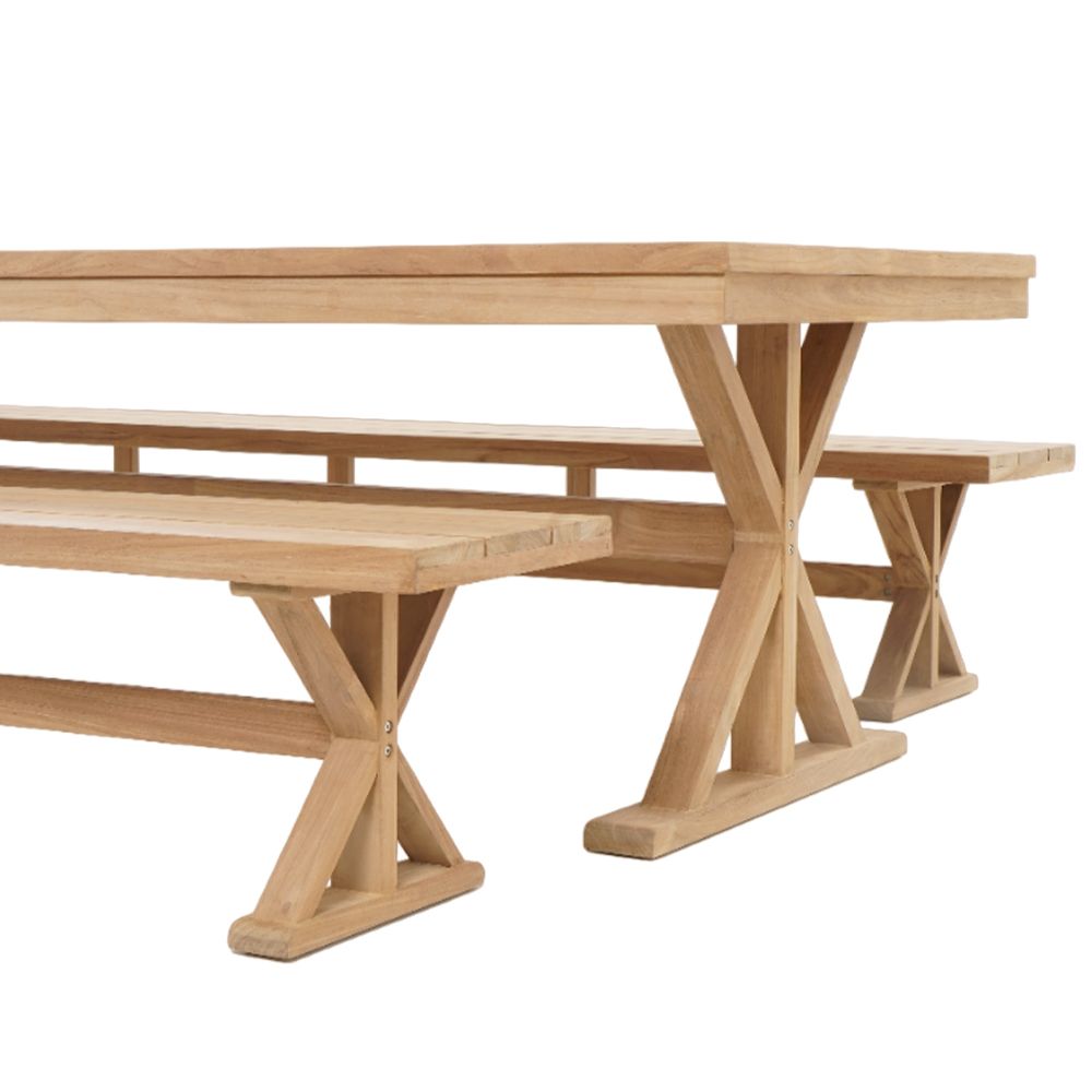 "Lake House" Solid Natural Teak Hardwood Timber Outdoor Dining Table & Bench Set, 250cm x 100cm - Image 2