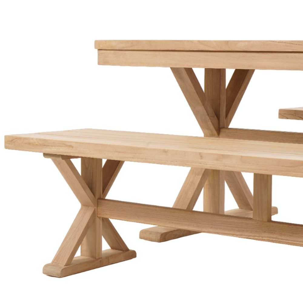 "Lake House" Solid Natural Teak Hardwood Timber Outdoor Dining Table & Bench Set, 250cm x 100cm - Image 4