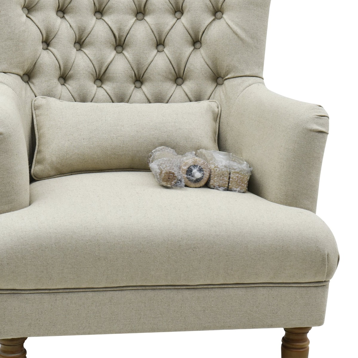 Bayside Hamptons Buttoned Armchair Linen Blend Natural, 78cm x 87cm x 109cm (RRP $1499) - Image 3