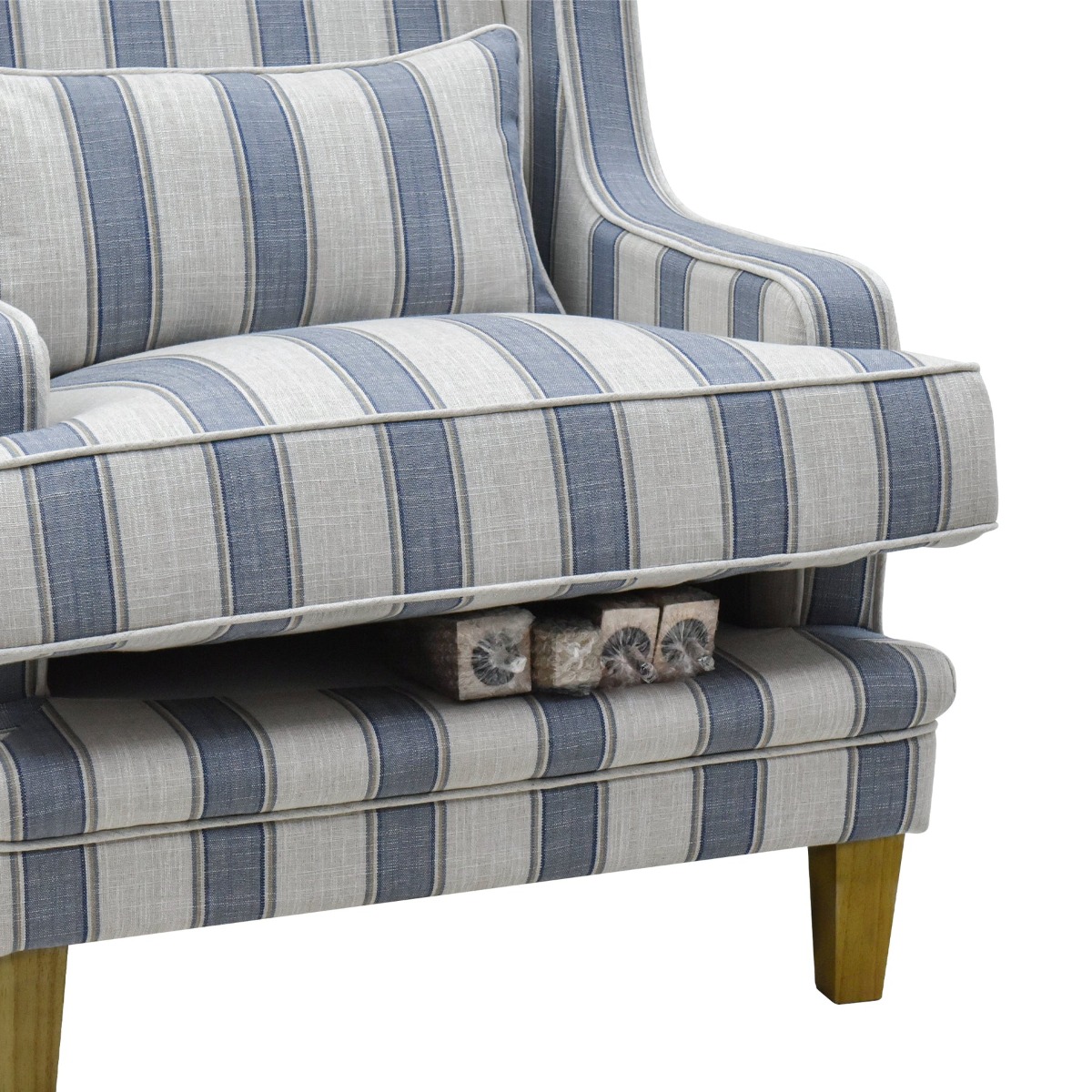 Bondi Hamptons Armchair Blue Sky Stripe, W 92cm D 85cm H 94cm (RRP $1499) - Image 4