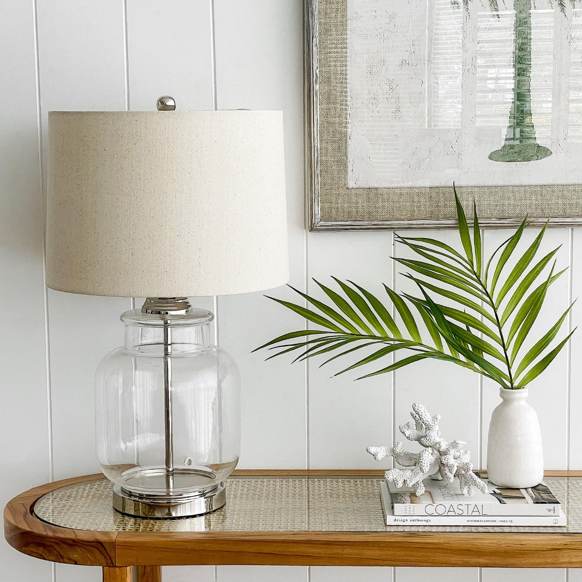 Regency Nickel and Glass Table Lamp with Natural Linen Shade (RRP $249) - Image 2