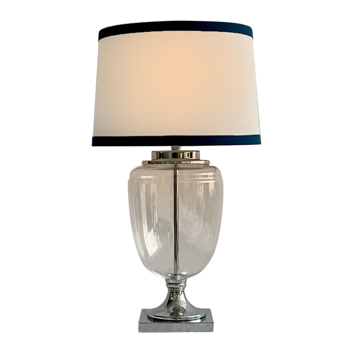 Charlotte Glass and Nickel Lamp with White Linen Shade (Navy Trim) - Lamp Base & Shade (RRP $399) - Image 5