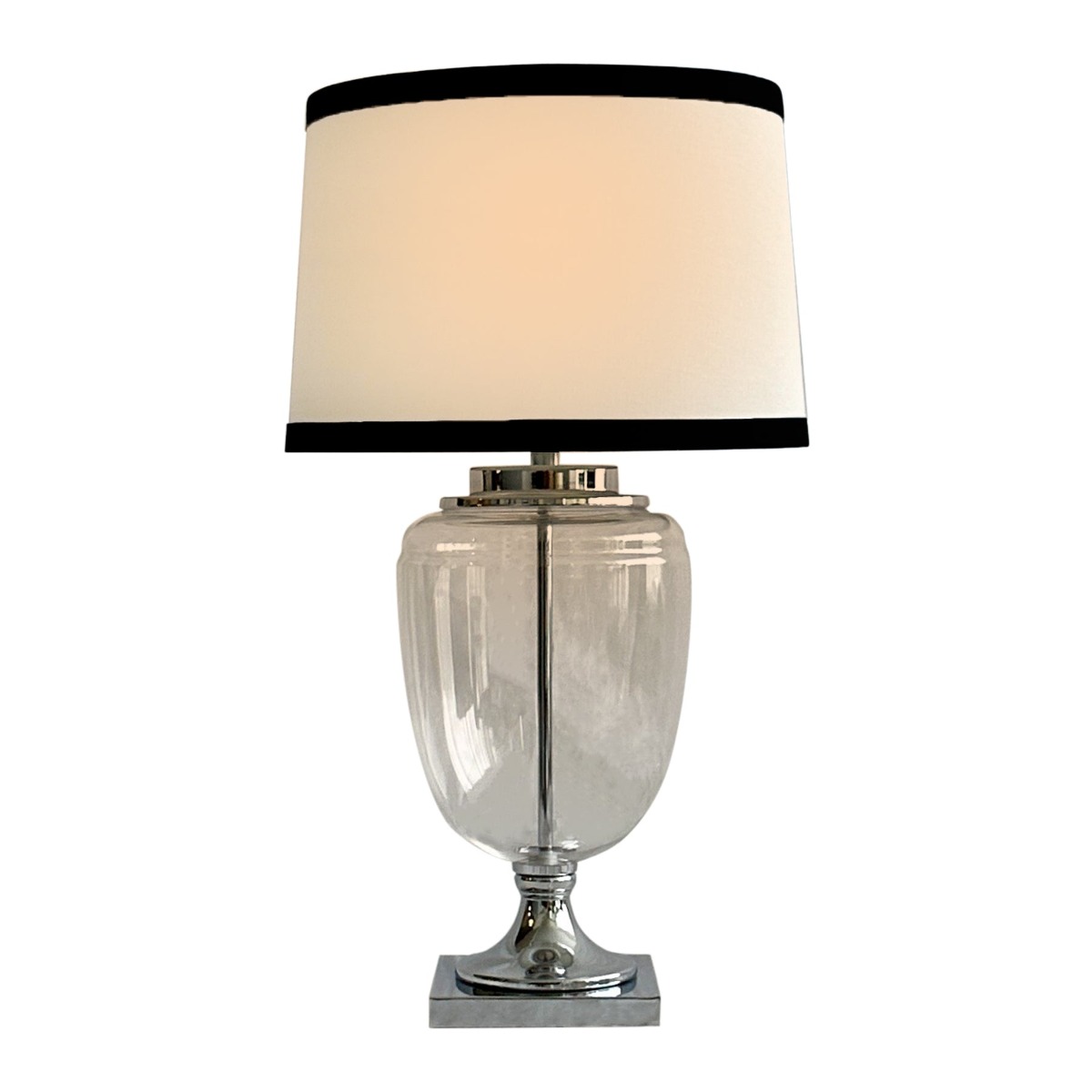 Charlotte Glass and Nickel Lamp with White Linen Shade (Black Trim) - Lamp Base & Shade (RRP $399) - Image 2