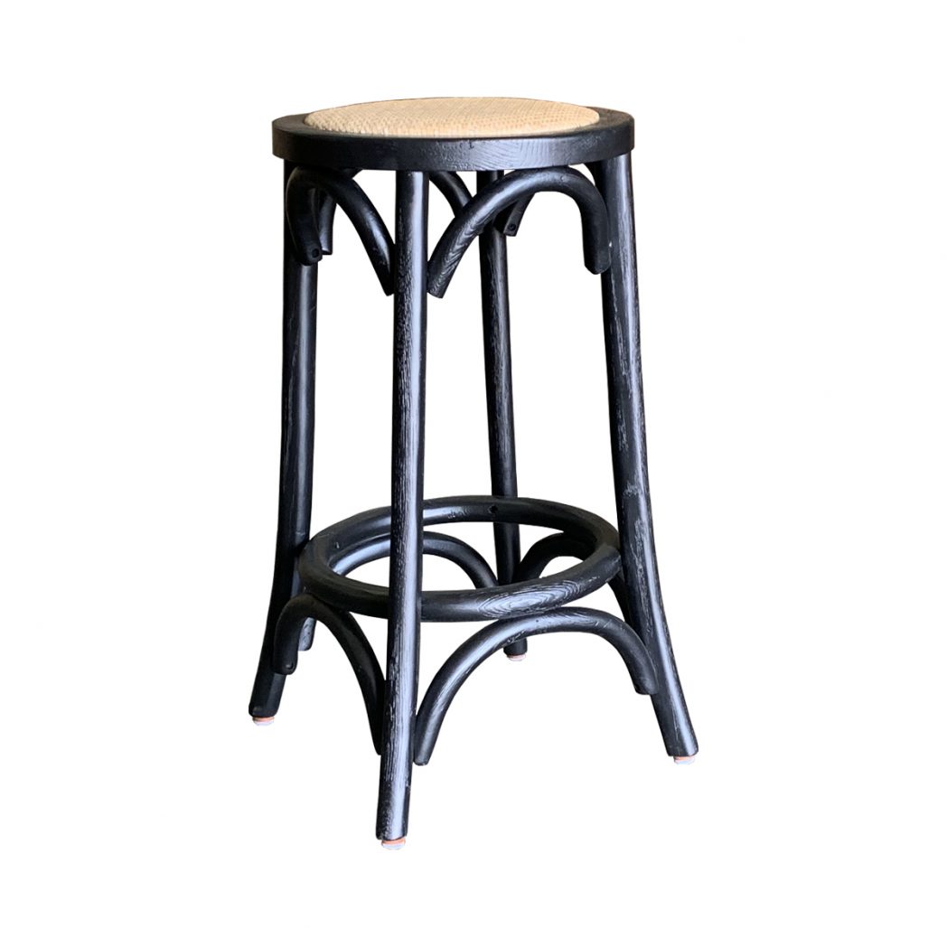 "Paris" Hamptons Style Oak Timber Kitchen Barstool Black Oak with Rattan Seat - Image 2
