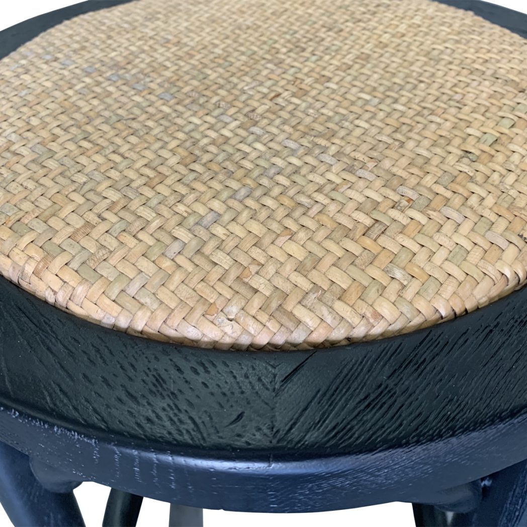 "Paris" Hamptons Style Oak Timber Kitchen Barstool Black Oak with Rattan Seat - Image 3