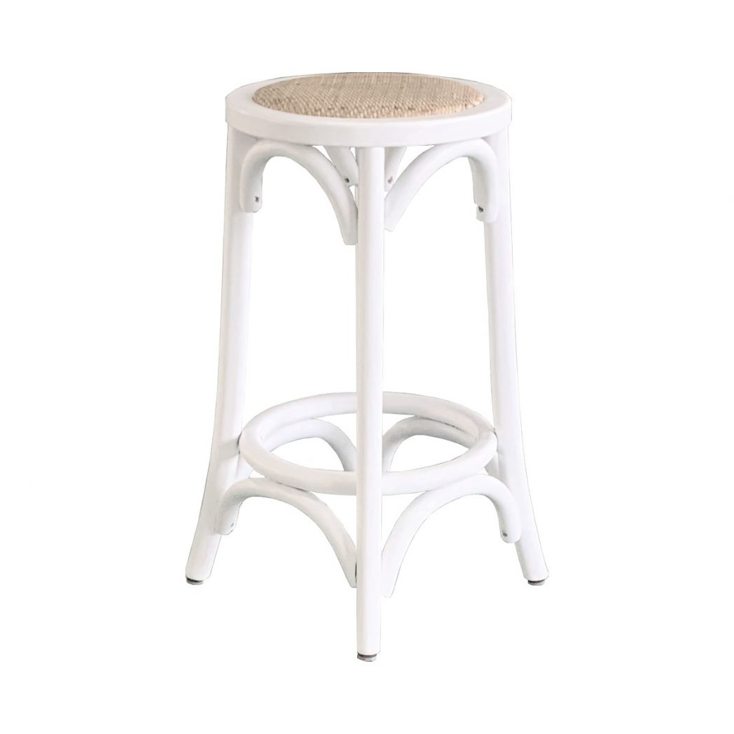 "Paris" Hamptons Style Oak Timber Kitchen Barstool White Oak with Rattan Seat - Image 2