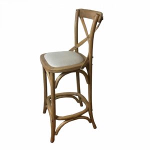 "Paris" Hamptons Style Oak Timber Barstool Cross Back Natural Oak with Linen Seat