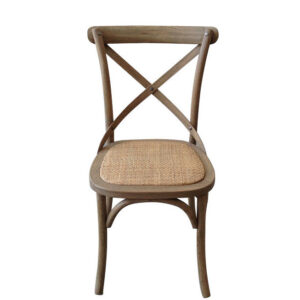 "Paris" Hamptons Style Oak Timber Dining Chair Cross Back Weathered Oak with Rattan Seat (RRP $349)