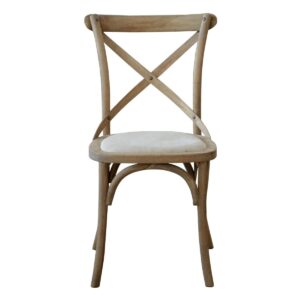 "Paris" Hamptons Style Oak Timber Dining Chair Cross Back Weathered Oak with Linen Seat (RRP $349)