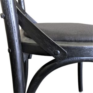 "Paris" Hamptons Style Timber Dining Chair Cross Back, Black with Black Linen Seat (RRP $349)
