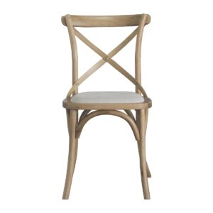 "Paris" Hamptons Style Oak Timber Dining Chair Cross Back Natural Oak with Linen Seat (RRP $349)