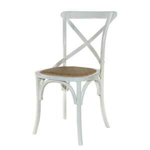 "Paris" Hamptons Style Timber Dining Chair Cross Back, White with Rattan Seat (RRP $349)