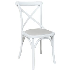 "Paris" Hamptons Style Timber Dining Chair Cross Back, White with Linen Seat (RRP $349)