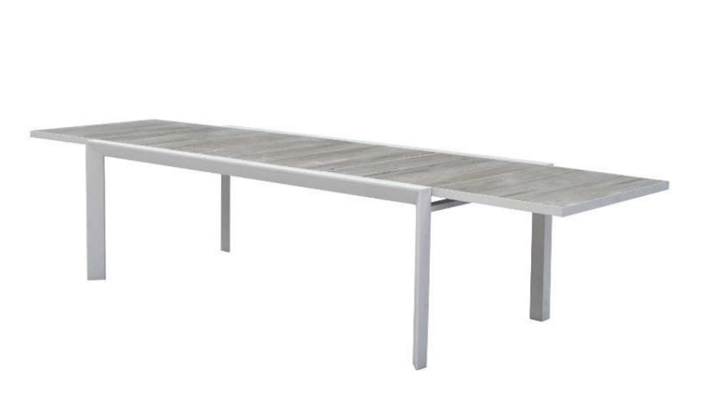 "Paloma" Resort Style Outdoor Tile Top Aluminium Extension Dining Table White, 220cm - 340cmL x 100cmW x 75cmH (RRP $2499) - Image 3