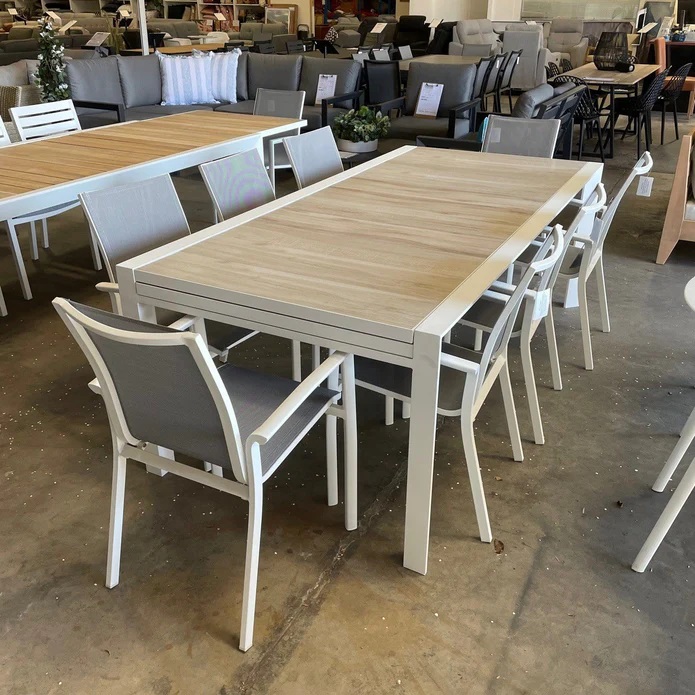 "Paloma" Resort Style Outdoor Tile Top Aluminium Extension Dining Table White, 220cm - 340cmL x 100cmW x 75cmH (RRP $2499) - Image 2
