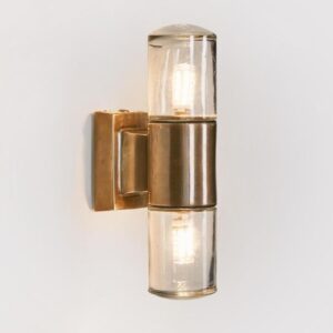 Plover Outdoor Wall Light Antique Brass, D 9cm W 5cm H 20cm (RRP $349)