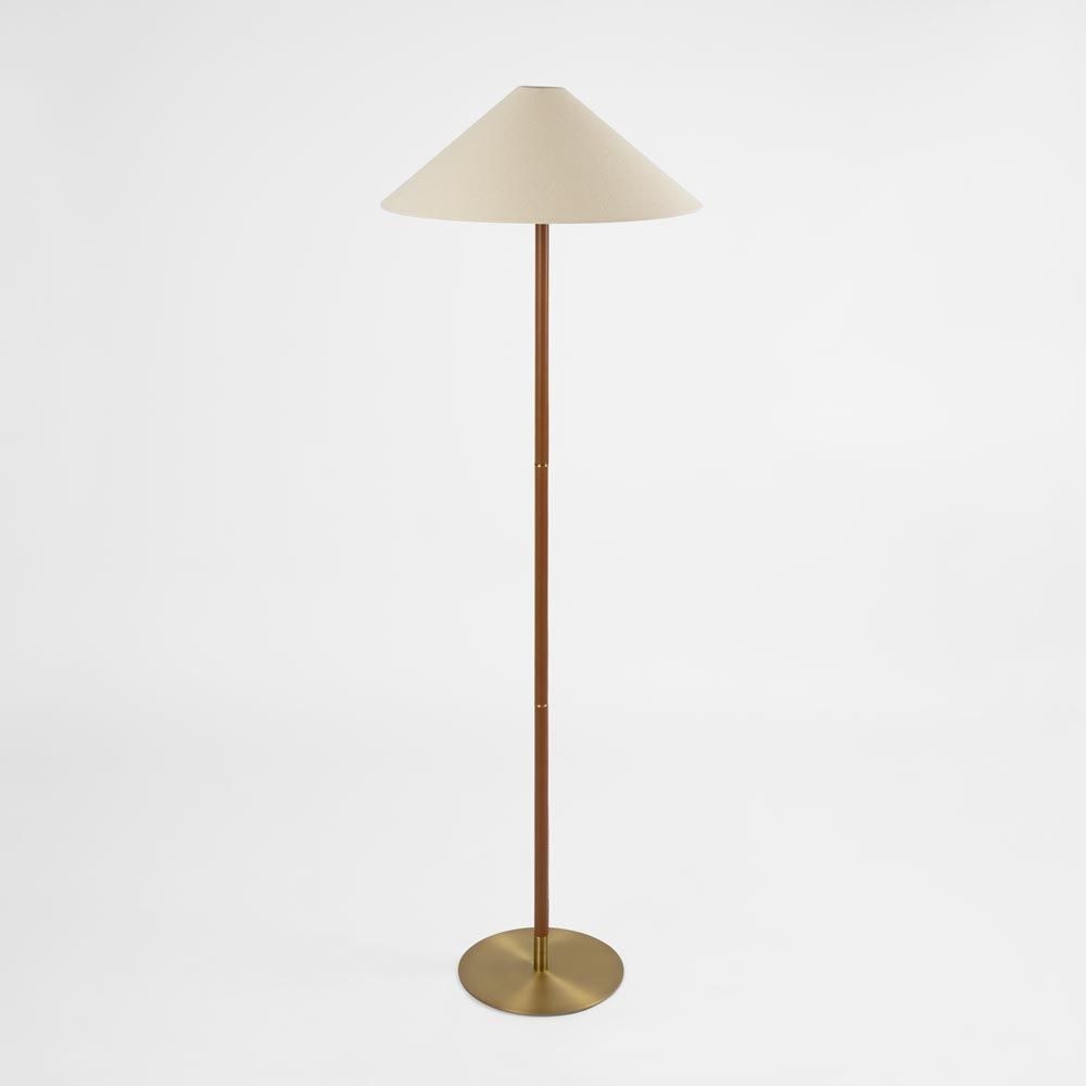Huntley Leather & Brass Floor Lamp & Linen Shade (RRP $649) - Image 4