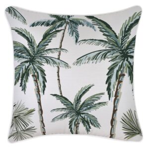 Outdoor Cushion With Piping Palm Tree Paradise White 45cm x 45cm