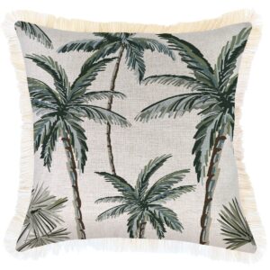 Outdoor Cushion Coastal Fringe Palm Tree Paradise Natural 45cm x 45cm