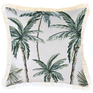 Outdoor Cushion Coastal Fringe Palm Tree Paradise White 45cm x 45cm