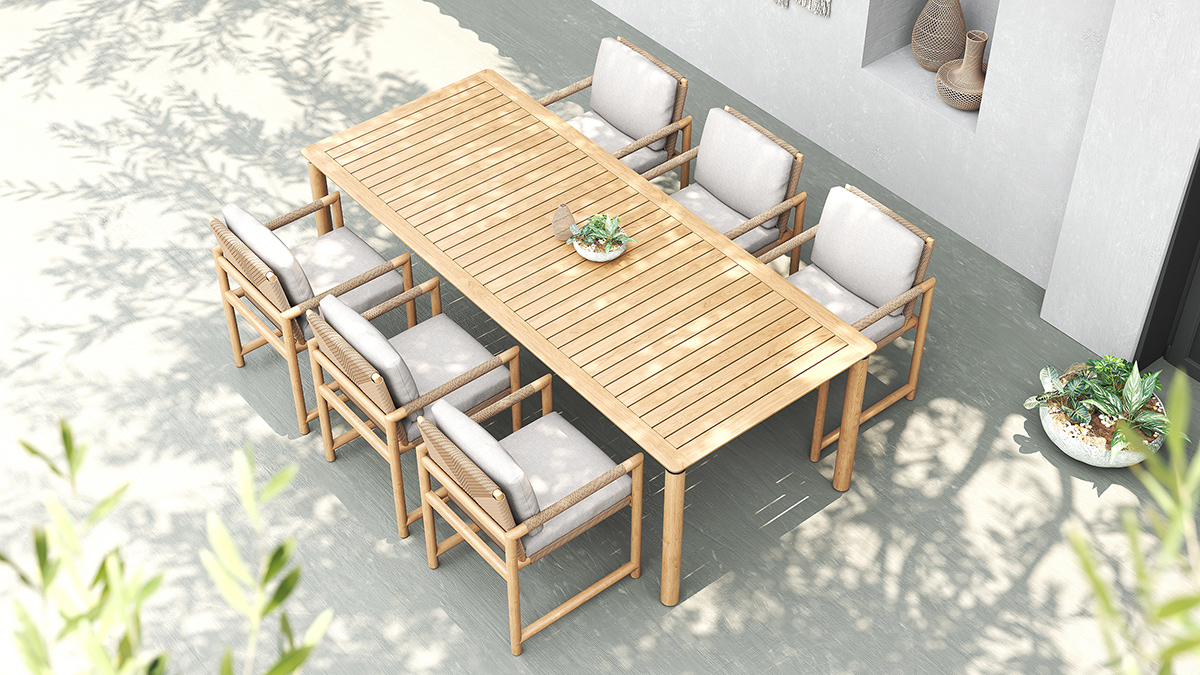 Esperance Solid Teak Outdoor Dining Table, L 240cm x W 100cm x H 76cm (RRP $4999) - Image 6
