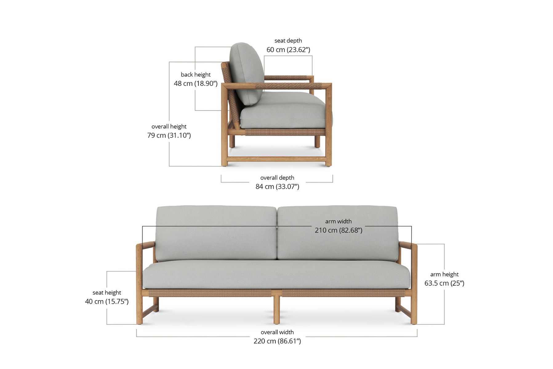 Esperance Solid Teak Frame Outdoor Lounge Sofa Armchair, Sunbrella White Cushion (RRP $5499) - Image 5