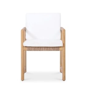 Esperance Solid Teak Frame Outdoor Dining Chair with Arms, Sunbrella White Cushion (RRP $1699)