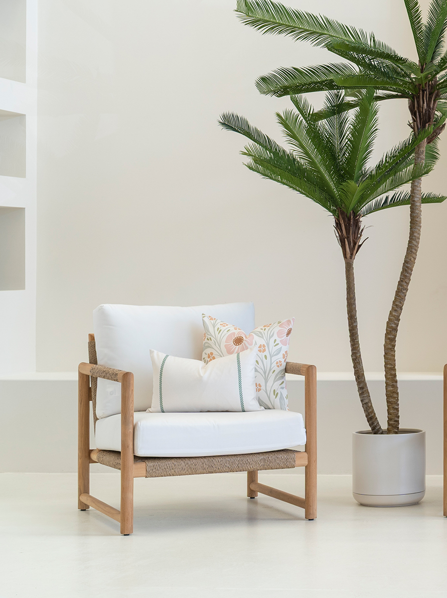 Esperance Solid Teak Frame Outdoor Lounge Sofa Armchair, Sunbrella White Cushion (RRP $2499) - Image 8