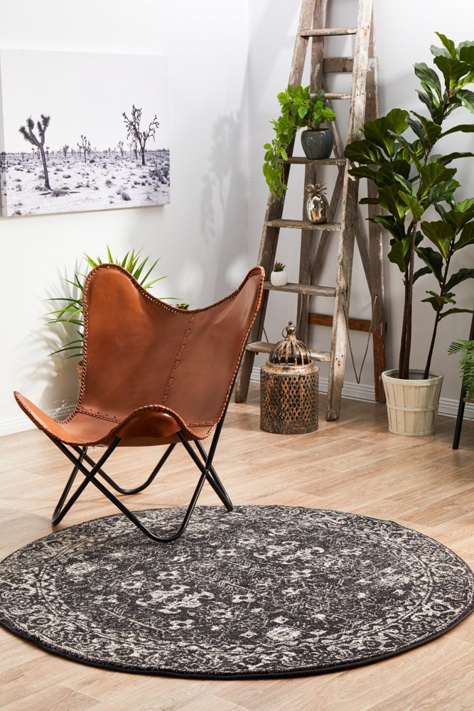 Evoke 252 Hamptons Style Indoor Rug Charcoal Round - Image 2