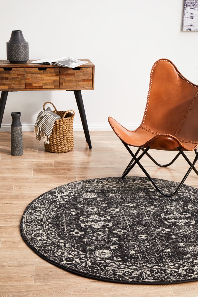 Evoke 252 Hamptons Style Indoor Rug Charcoal Round - Image 3