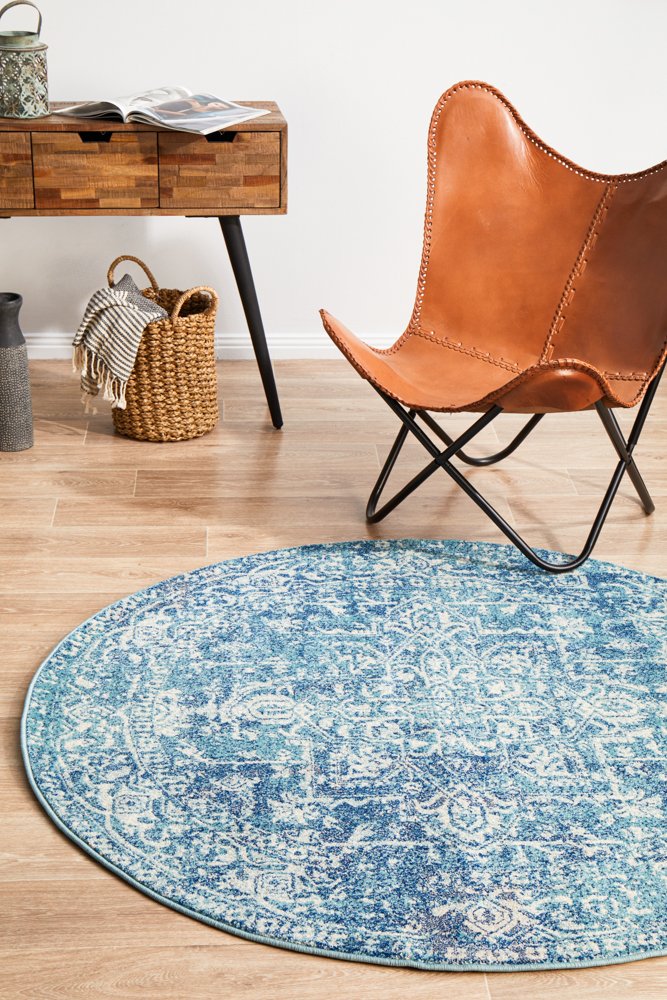Evoke 253 Hamptons Style Indoor Rug Blue Round - Image 3