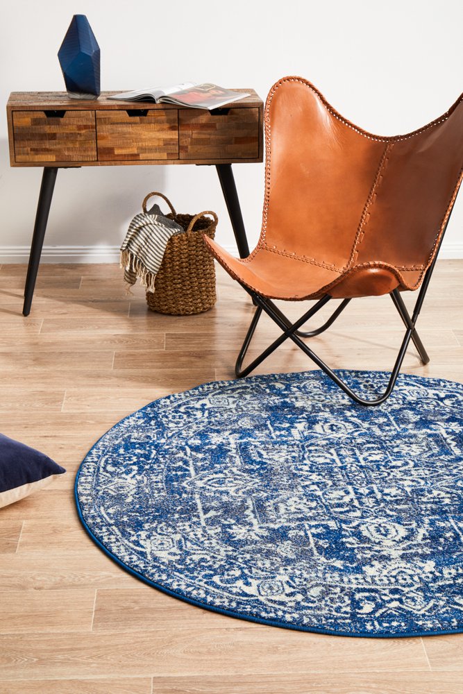 Evoke 253 Hamptons Style Indoor Rug Navy Round - Image 3