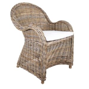 Long Island Wicker Chair with Cushion - Outdoor Under-Cover Natural, W 68cm D 45cm H 89cm (RRP $699)