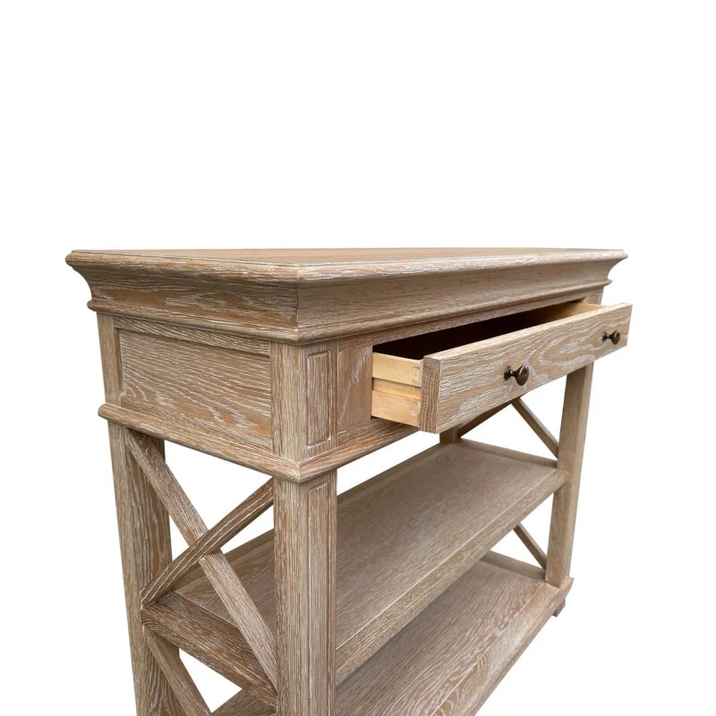 "Northampton" Hamptons Style Timber Hall Console Table Whitewashed Oak, 95cmW x 30cmD x 80cmH (RRP $1499) - Image 3