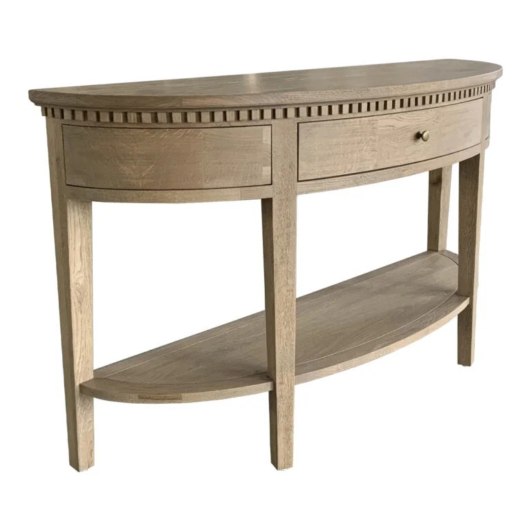 Harbord Hamptons Style Solid Timber Curved Console Hall Table Weathered Oak, 140cmW x 40cmD x 80cmH (RRP $1799) - Image 2