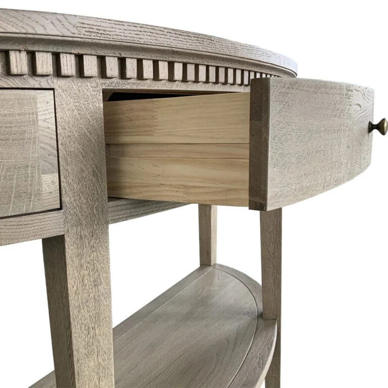 Harbord Hamptons Style Solid Timber Curved Console Hall Table Weathered Oak, 140cmW x 40cmD x 80cmH (RRP $1799) - Image 3
