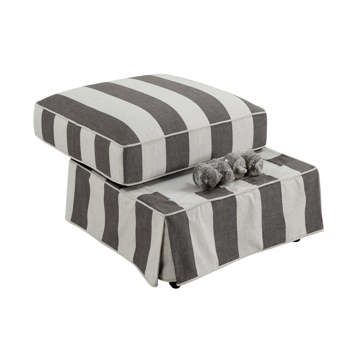 Slip Cover Only - Noosa Hamptons Ottoman Grey/Cream Stripe, W 83cm D 83cm H 45cm (RRP $299) - Image 2